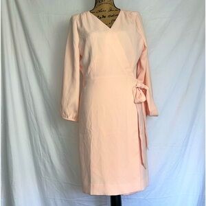 J Crew Womens Wrap Dress In 365
Crepe Size 12 Pink Long Sleeve Knee
Length Tie